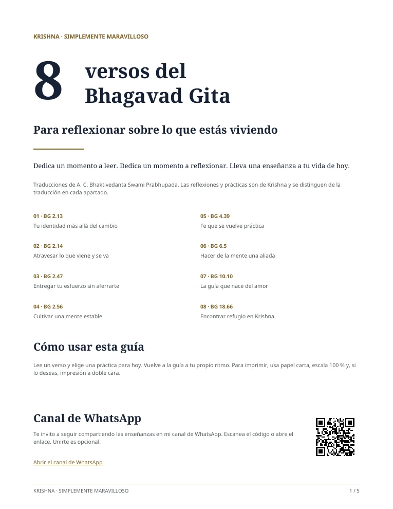 Portada de la guía gratuita: 8 versos del Bhagavad Gita, con traducciones, reflexiones y prácticas